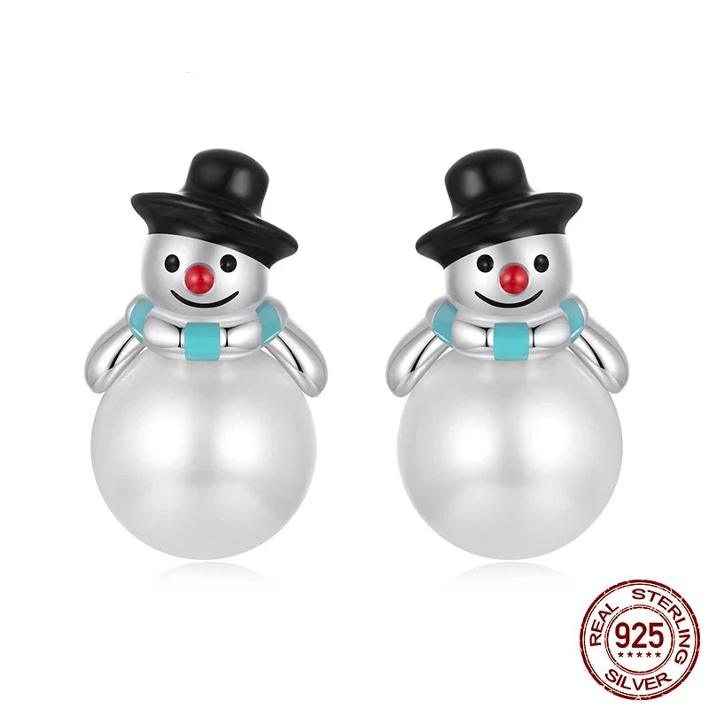 Christmas Snowman Pearl Stud Earrings