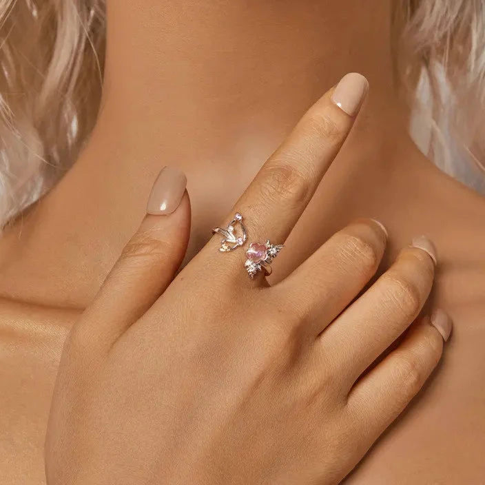 Sweet Pink Flower Opening Ring