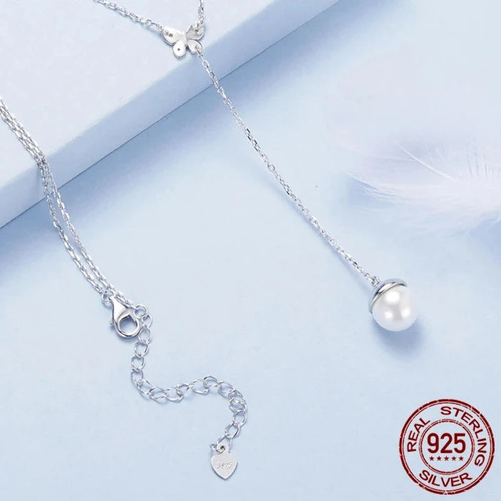 Dainty Butterfly Pearl Necklace