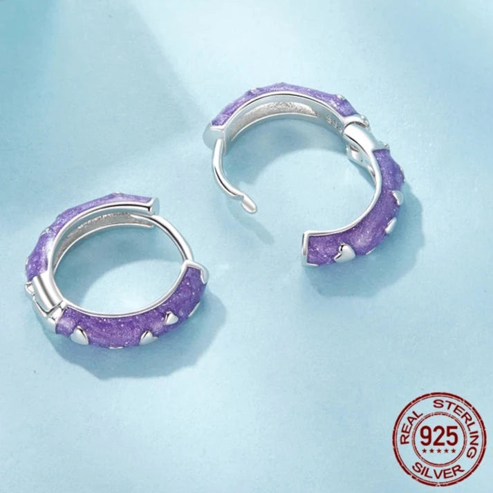 Cute Purple Heart Hoops Earrings