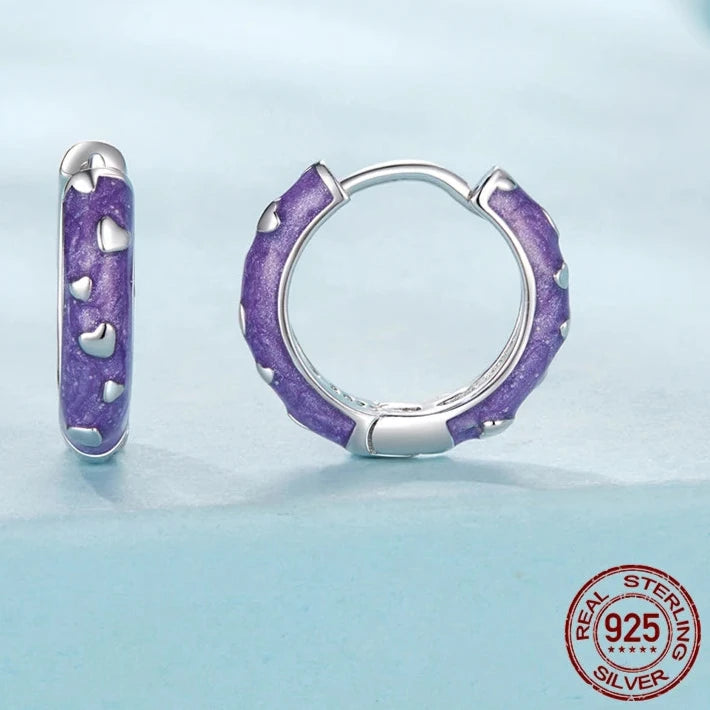 Cute Purple Heart Hoops Earrings