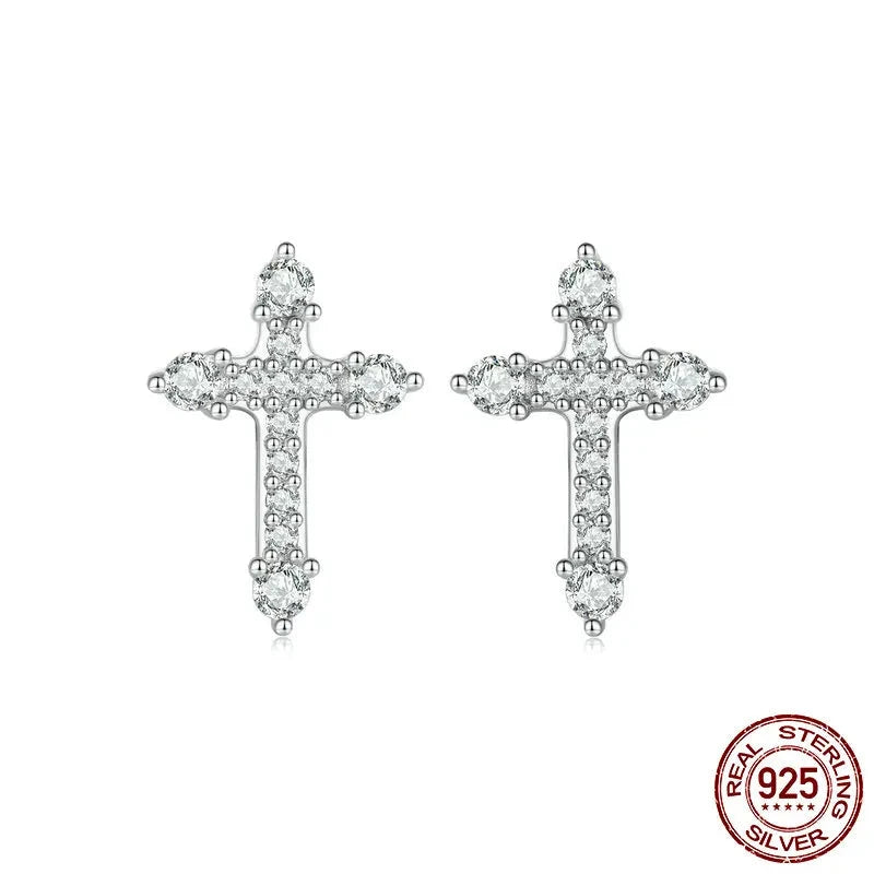 Cross CZ Stud Earrings