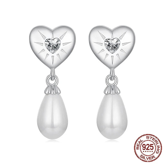 Heart Pearl Stud Earrings