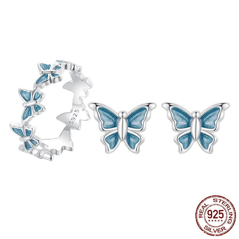 Blue Mini Butterfly Jewelry Set