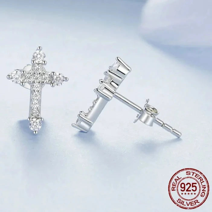 Cross CZ Stud Earrings