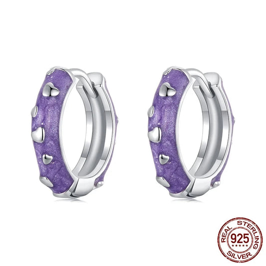 Cute Purple Heart Hoops Earrings