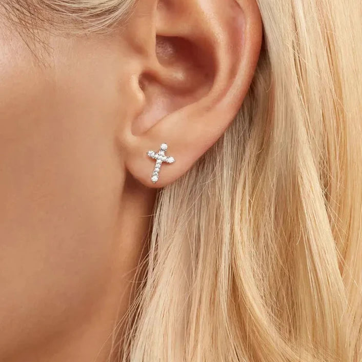 Cross CZ Stud Earrings