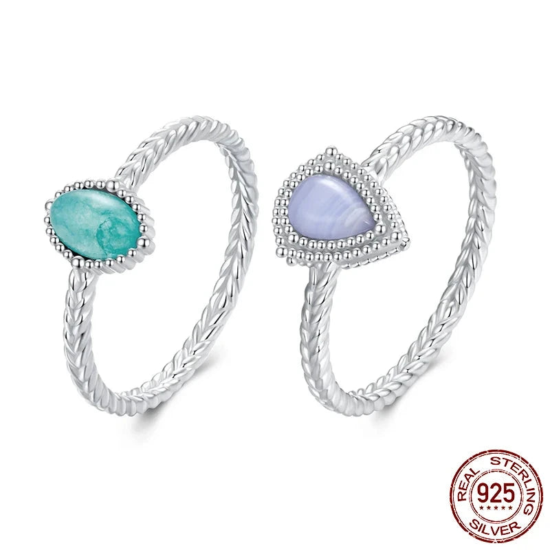 Amazonite/Agate Solitaire Ring