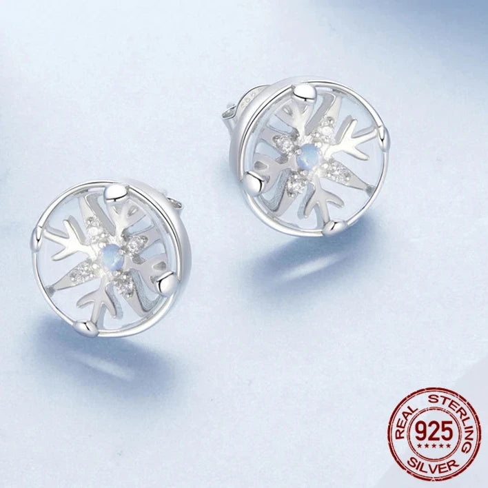 Crystal Ball Snowflake Stud Earrings